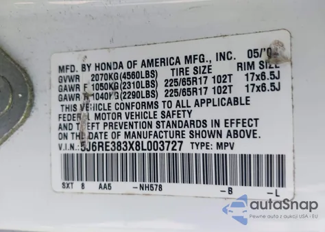 2008 Honda Cr-V Lx from USA, damaged, VIN 5J6RE383X8L003727